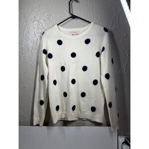 Philosophy Ivory Black Polka Dot 100% Cashmere Crew Pullover Sweater Size Medium